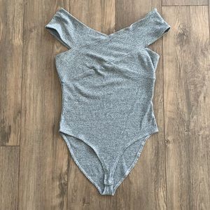 Bar III L grey wide-neck bodysuit
